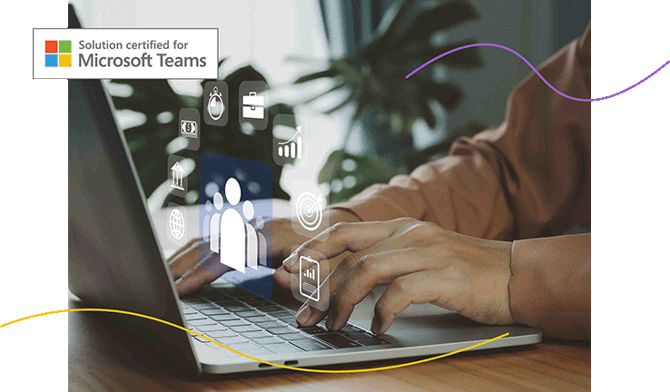 Teamwork organizational development planning Person typing on a computer with graphics on the screen